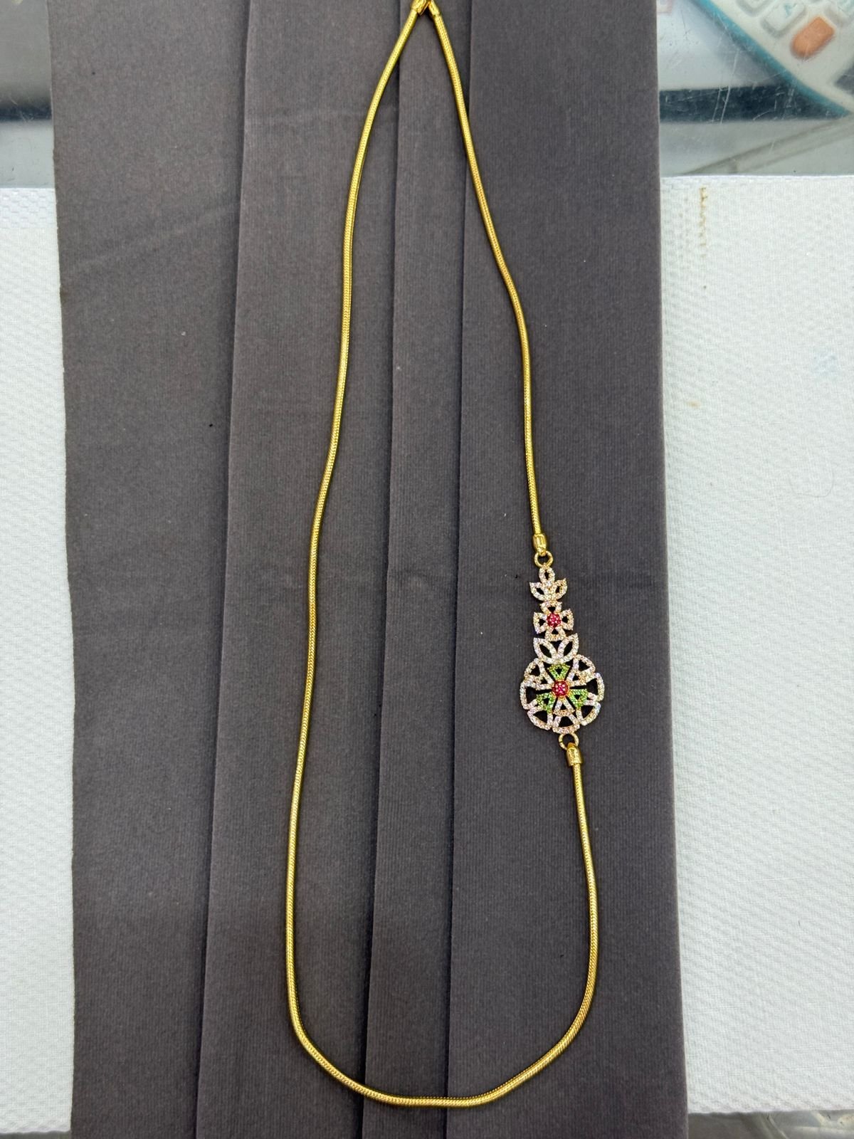 92.5 Silver Gold Plated Stoned Floral Stone Mugappu Chain